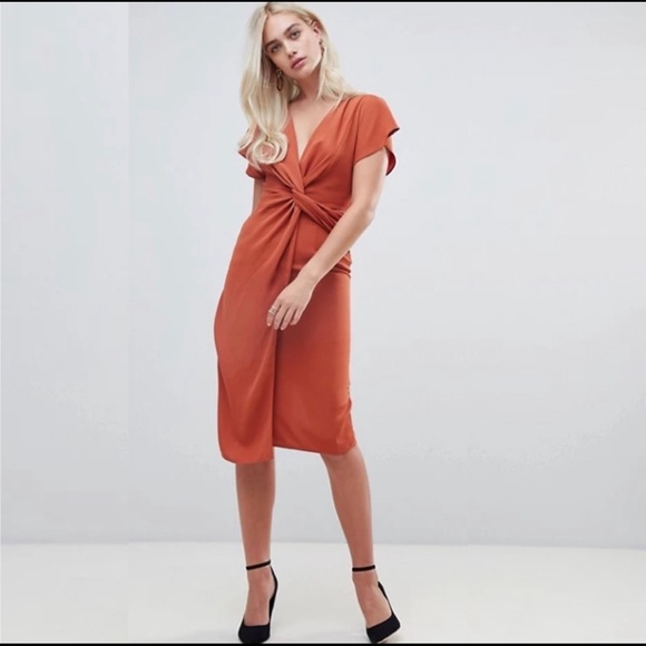 Midi Twist Elegant Rust Dress - Picture 1 of 2